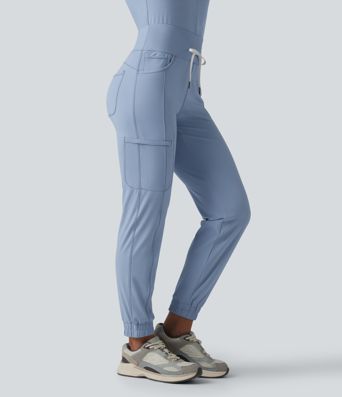 SoftlyZero™ Airy Mid Rise Drawstring Cool Touch Casual Cargo Scrub Joggers with Pockets