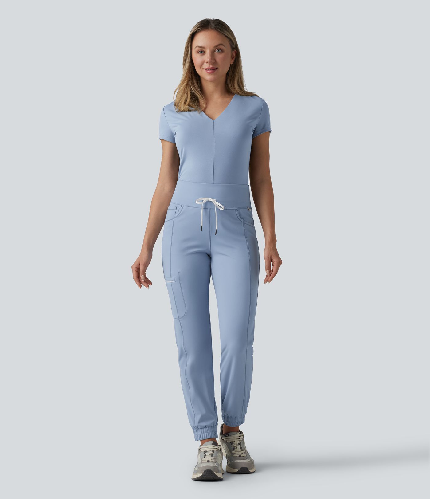 SoftlyZero™ Airy Mid Rise Drawstring Cool Touch Casual Cargo Scrub Joggers with Pockets