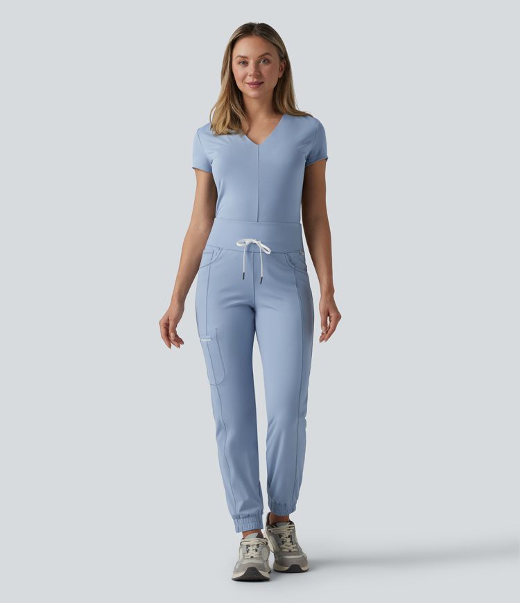 SoftlyZero™ Airy Mid Rise Drawstring Cool Touch Casual Cargo Scrub Joggers with Pockets