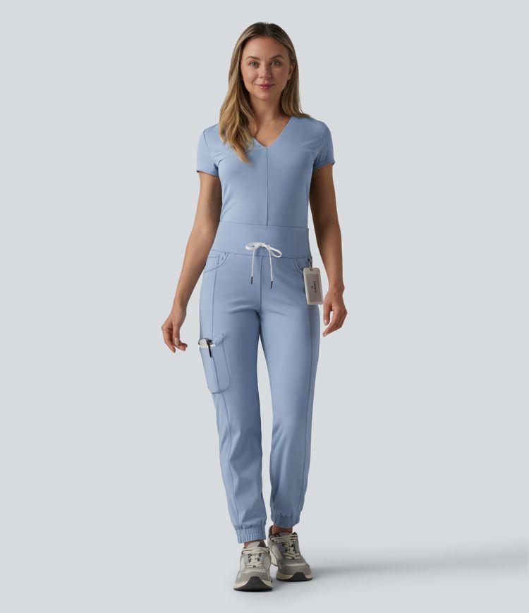 SoftlyZero™ Airy Mid Rise Drawstring Cool Touch Casual Cargo Scrub Joggers with Pockets