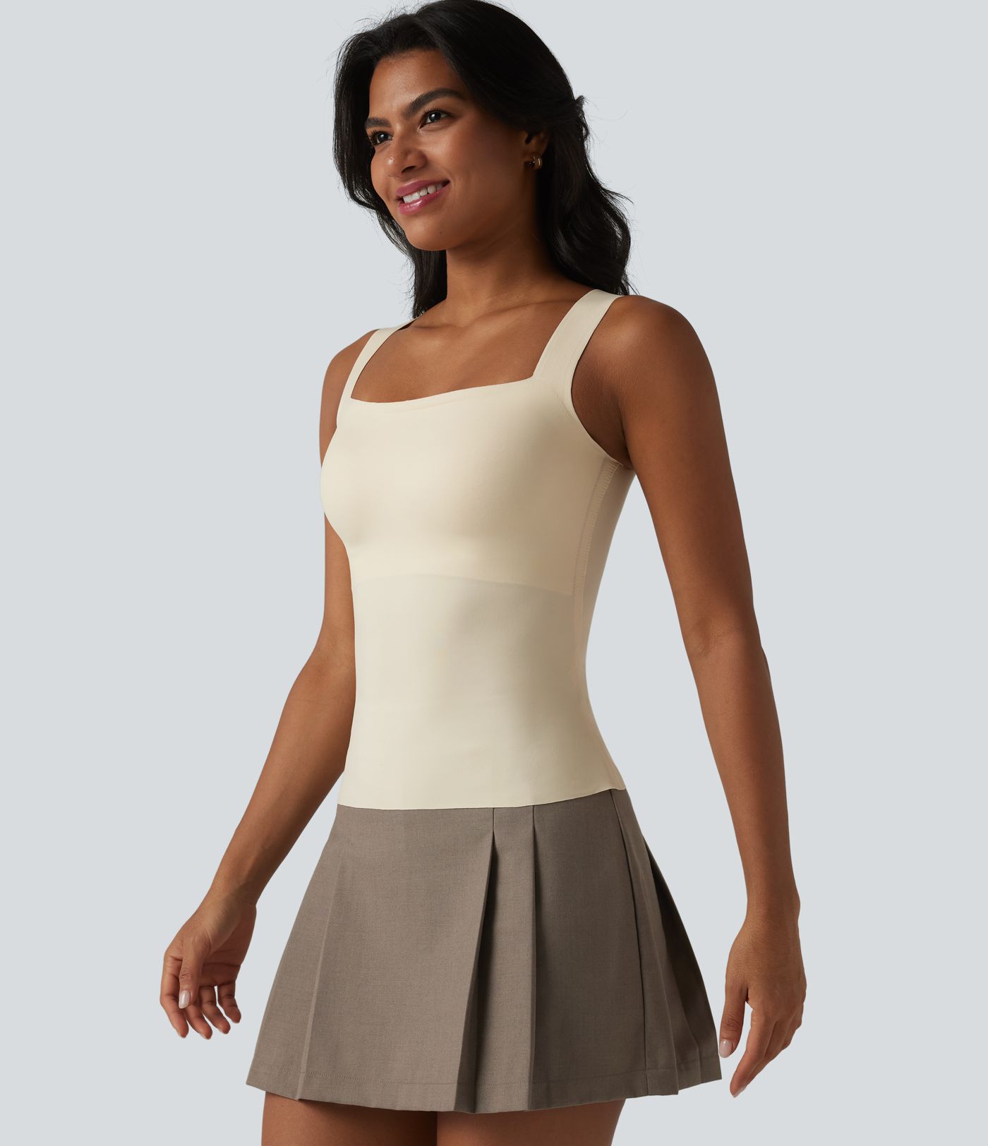 Square Neck Built-in Bra Casual Tank Top B-E Cups