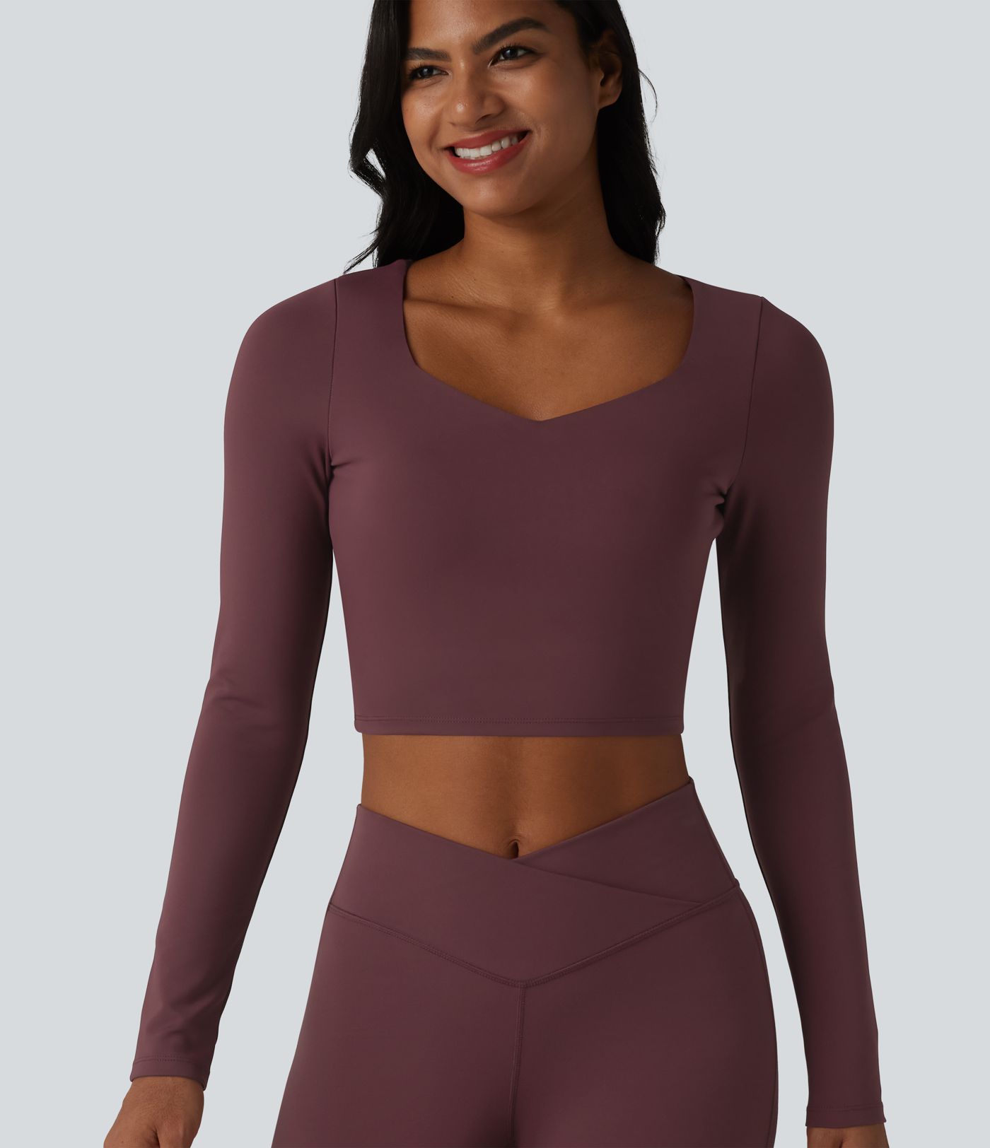 Long Sleeve Breathable Mesh Built-in Bra Yoga Sports Top