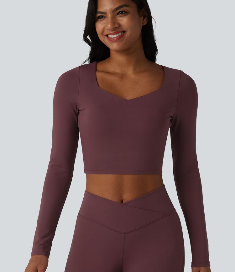 Long Sleeve Breathable Mesh Built-in Bra Yoga Sports Top