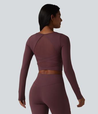 Long Sleeve Breathable Mesh Built-in Bra Yoga Sports Top