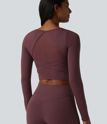 Long Sleeve Breathable Mesh Built-in Bra Yoga Sports Top