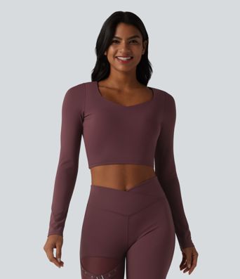 Long Sleeve Breathable Mesh Built-in Bra Yoga Sports Top