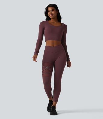 Long Sleeve Breathable Mesh Built-in Bra Yoga Sports Top