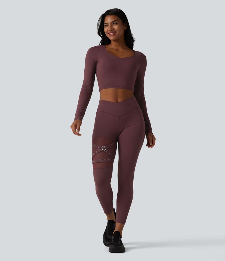 Long Sleeve Breathable Mesh Built-in Bra Yoga Sports Top