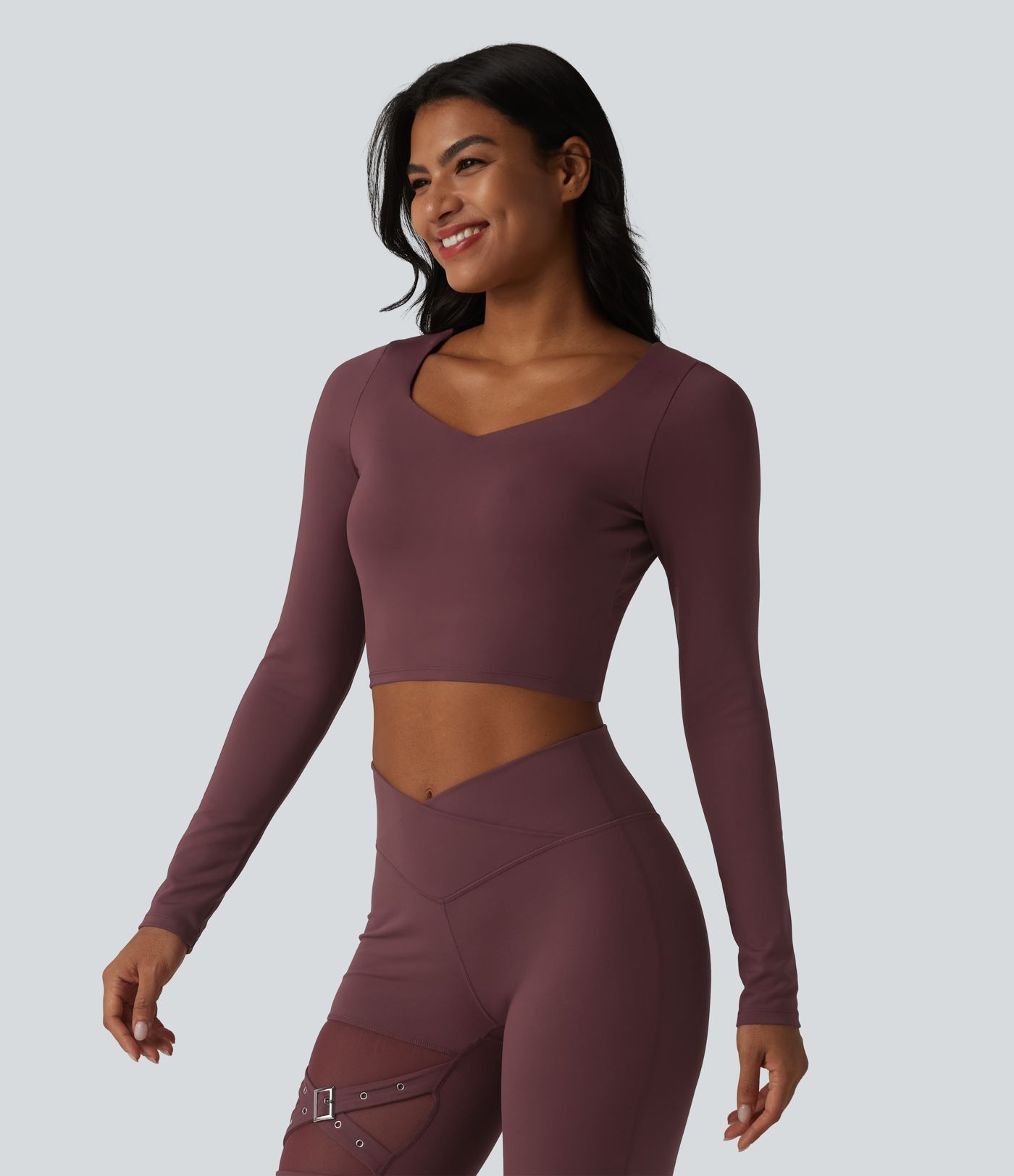 Long Sleeve Breathable Mesh Built-in Bra Yoga Sports Top