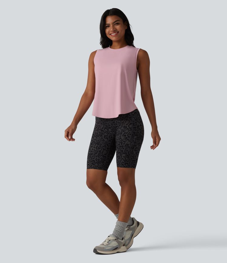 Camiseta sin mangas de entrenamiento con cuello redondo y dobladillo curvo, tacto fresco, protección UPF50+