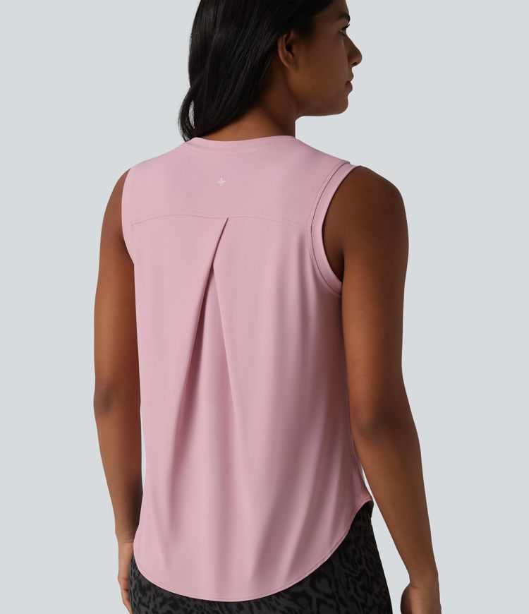 Camiseta sin mangas de entrenamiento con cuello redondo y dobladillo curvo, tacto fresco, protección UPF50+