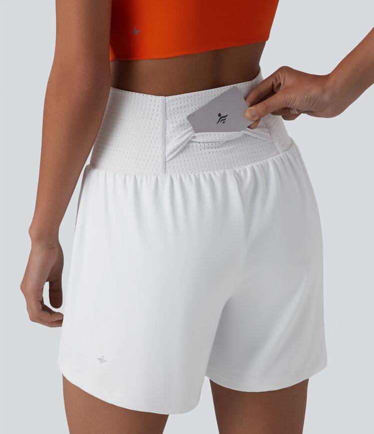 High Waisted Eyelet Tummy Control 2-in-1 Yoga Shorts 5'' with Pockets