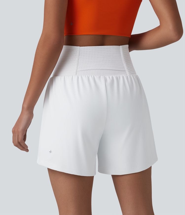 High Waisted Eyelet Tummy Control 2-in-1 Yoga Shorts 5'' with Pockets