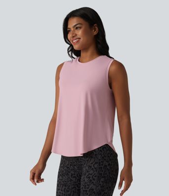 Camiseta sin mangas de entrenamiento con cuello redondo y dobladillo curvo, tacto fresco, protección UPF50+