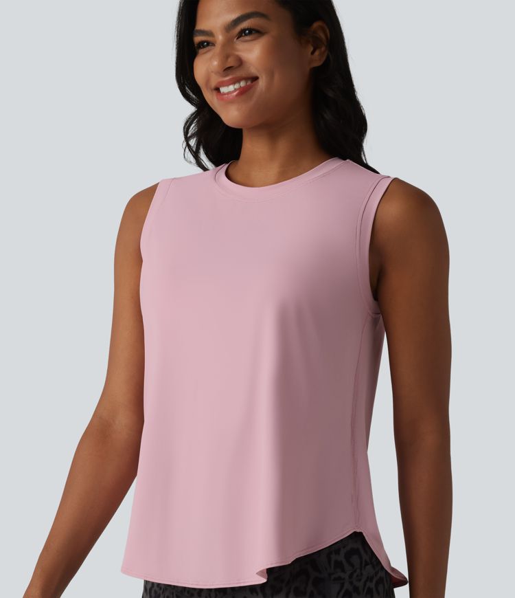 Camiseta sin mangas de entrenamiento con cuello redondo y dobladillo curvo, tacto fresco, protección UPF50+