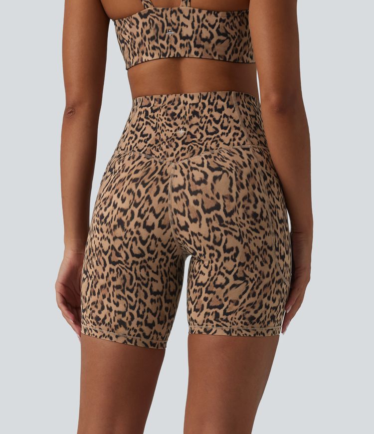 Halara UltraSculpt™ - Trainings-Radlerhose mit hohem Bund, Seitentaschen, Bauchkontrolle, Leopardenmuster, Streifen und Farbblock - 17,8 cm