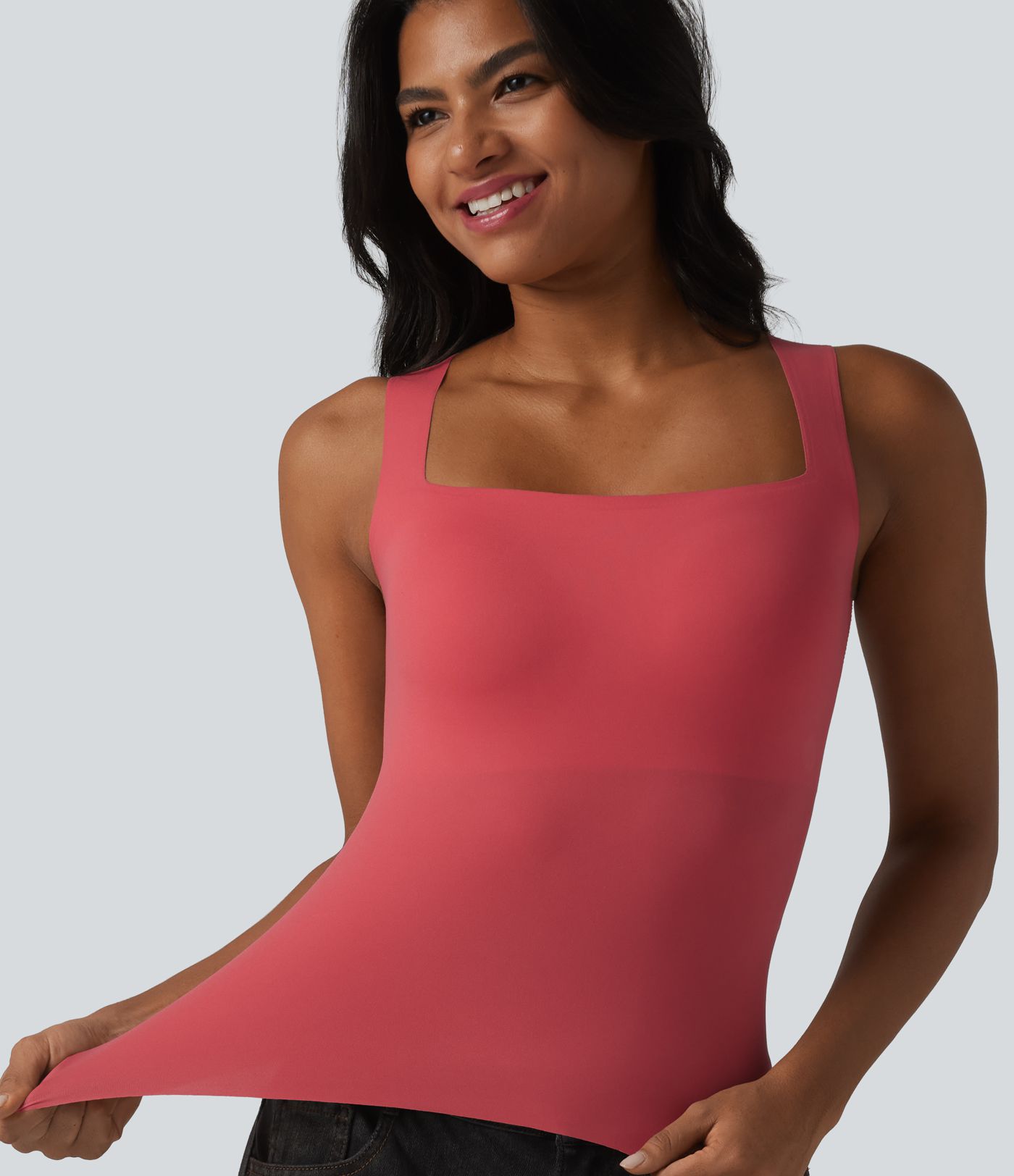 Square Neck Built-in Bra Casual Tank Top B-E Cups