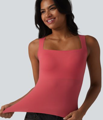 Square Neck Built-in Bra Casual Tank Top B-E Cups