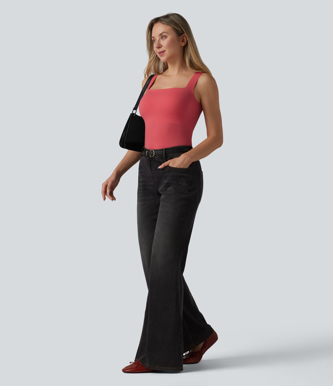 Square Neck Built-in Bra Casual Tank Top B-E Cups