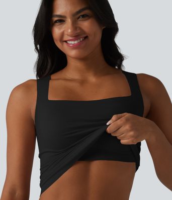 Débardeur décontracté col carré avec soutien-gorge intégré bonnets B-E