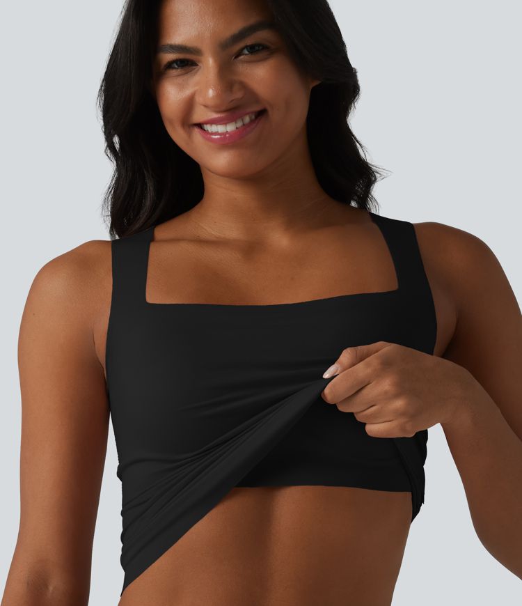 Débardeur décontracté col carré avec soutien-gorge intégré bonnets B-E