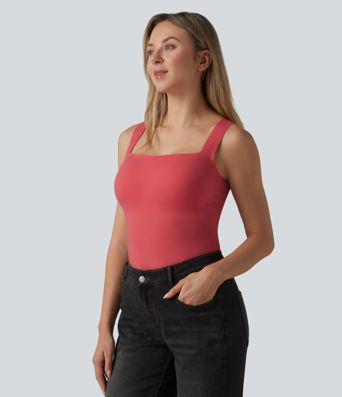 Square Neck Built-in Bra Casual Tank Top B-E Cups