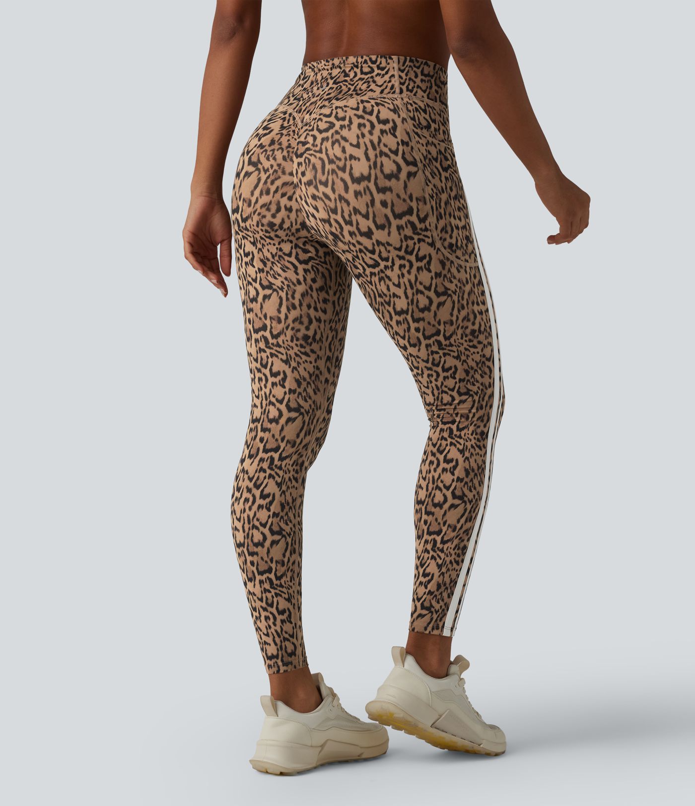 Halara UltraSculpt™ Leopard Print High Waisted Tummy Control Butt Lifting Color Block Stripes Training 7/8 Leggings with Pockets