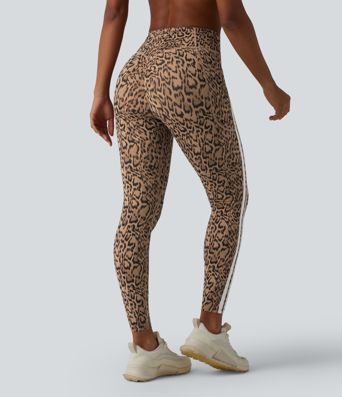 Halara UltraSculpt™ Leopard Print High Waisted Tummy Control Butt Lifting Color Block Stripes Training 7/8 Leggings with Pockets
