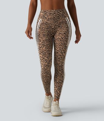 Halara UltraSculpt™ Leopard Print High Waisted Tummy Control Butt Lifting Color Block Stripes Training 7/8 Leggings with Pockets