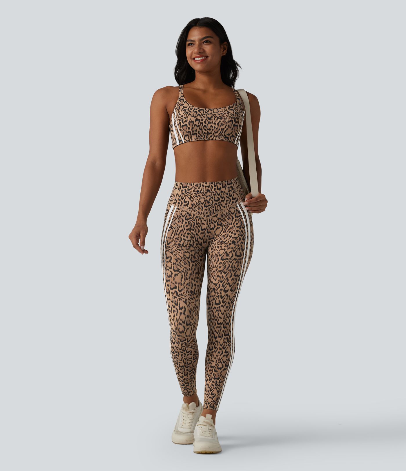 Halara UltraSculpt™ Leopard Print High Waisted Tummy Control Butt Lifting Color Block Stripes Training 7/8 Leggings with Pockets