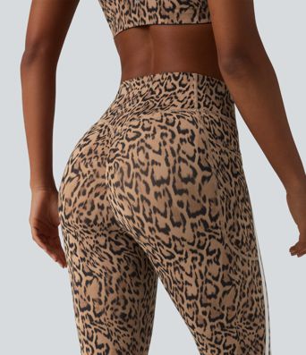 Halara UltraSculpt™ Leopard Print High Waisted Tummy Control Butt Lifting Color Block Stripes Training 7/8 Leggings with Pockets