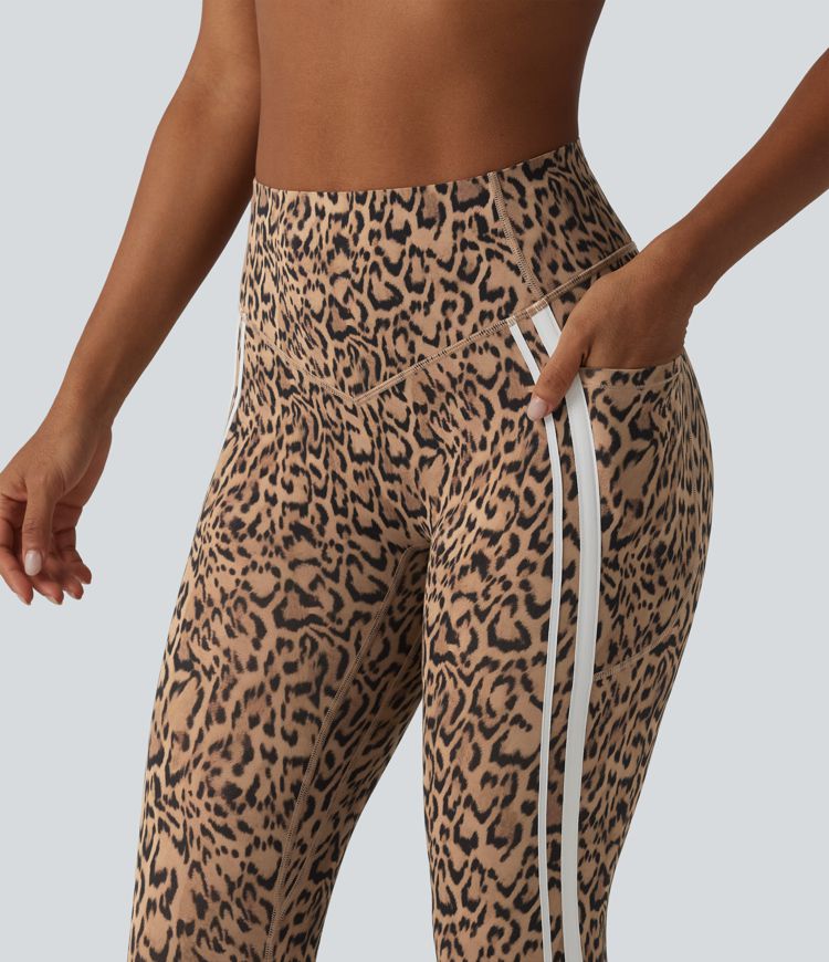 Halara UltraSculpt™ Leopard Print High Waisted Tummy Control Butt Lifting Color Block Stripes Training 7/8 Leggings with Pockets