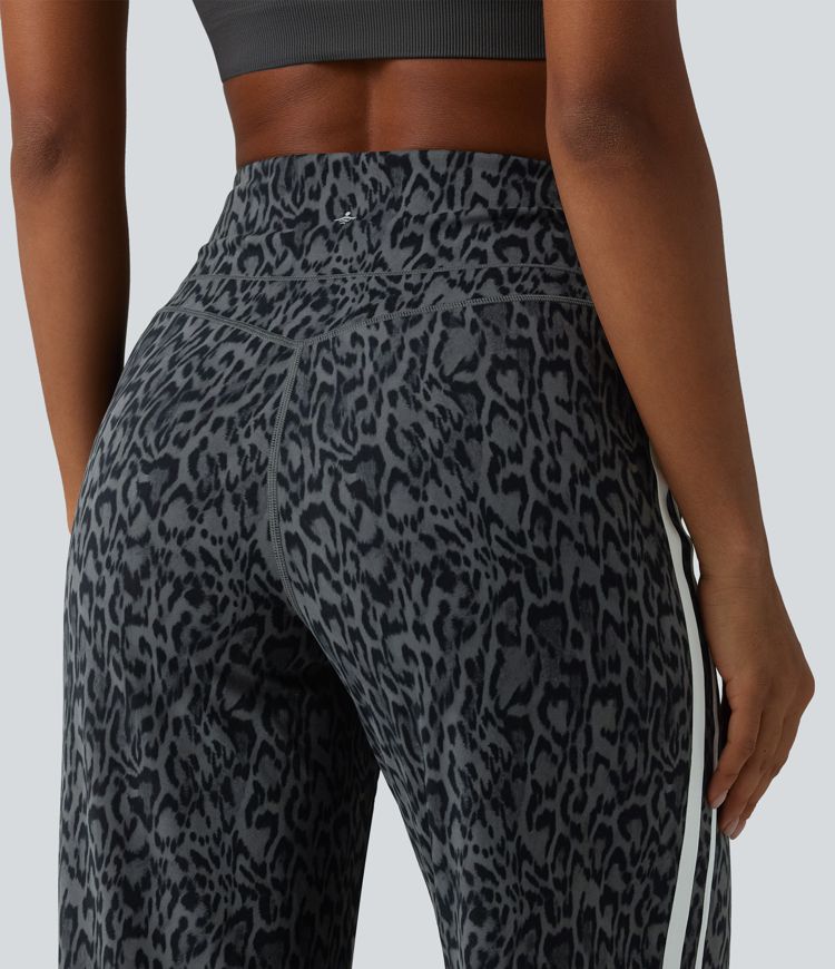 Halara UltraSculpt™ Leopard Print High Waisted Tummy Control Side Stripes Yoga Straight Leg Trousers with Pockets