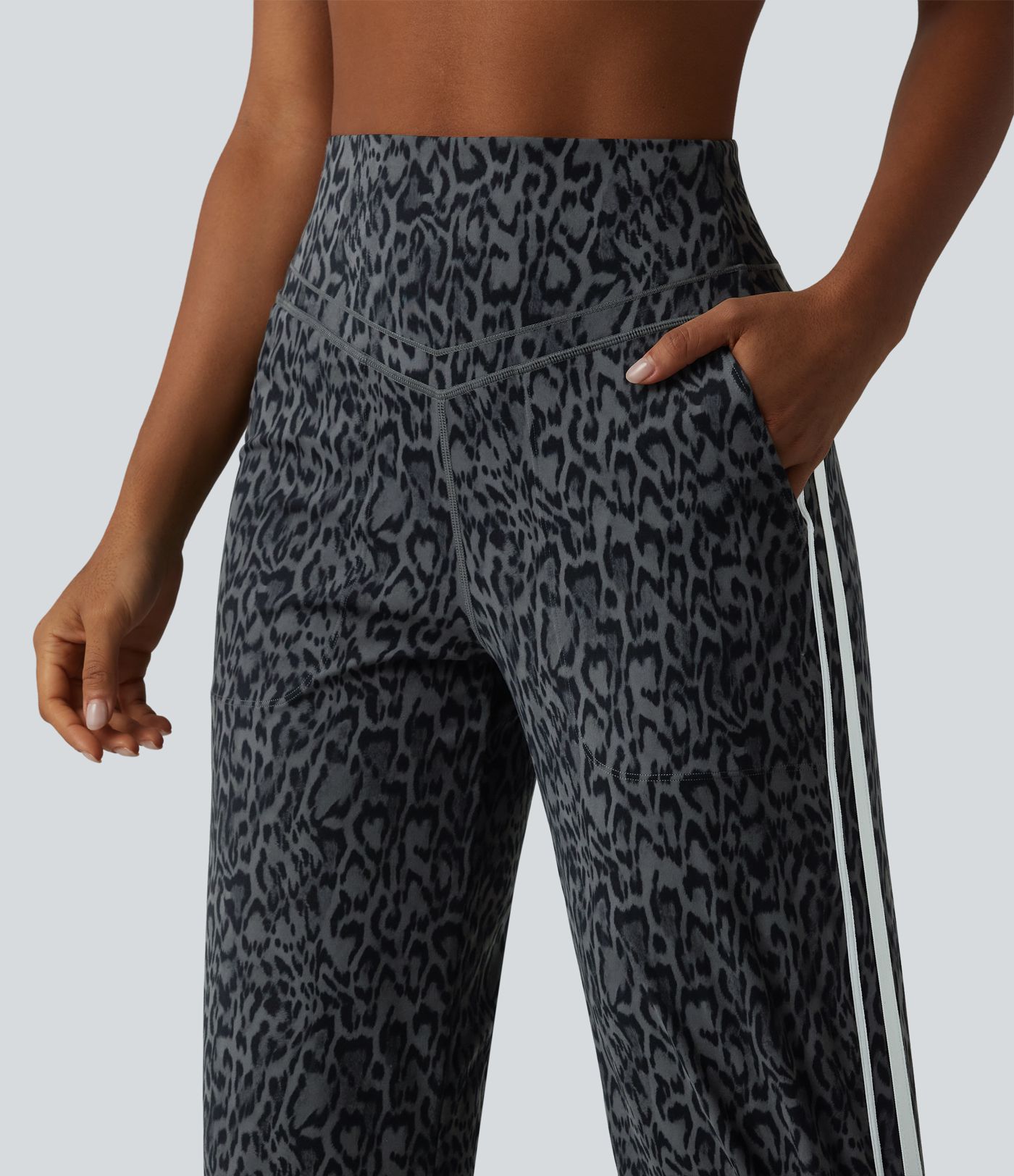 Halara UltraSculpt™ Leopard Print High Waisted Tummy Control Side Stripes Yoga Straight Leg Trousers with Pockets