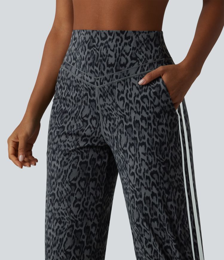 Halara UltraSculpt™ Leopard Print High Waisted Tummy Control Side Stripes Yoga Straight Leg Trousers with Pockets