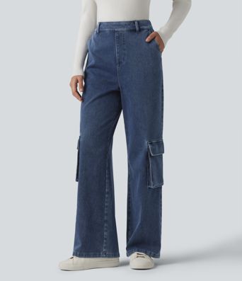 Halara Flex™ High Waisted Casual Cargo Bootcut Jeans with Pockets