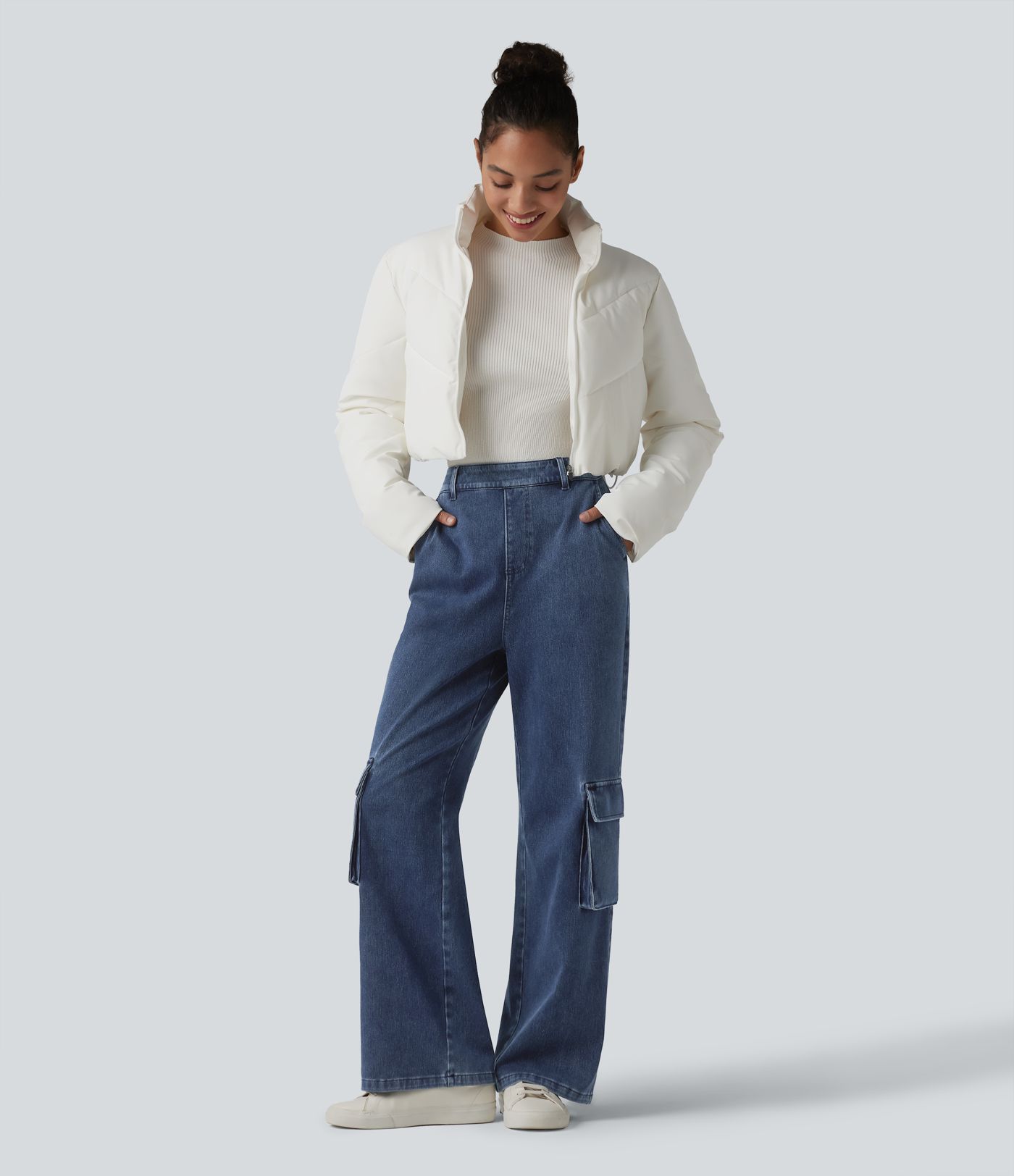 Halara Flex™ High Waisted Casual Cargo Bootcut Jeans with Pockets