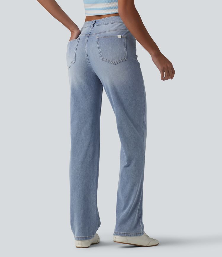 Halara Flex™ Asymmetric High Waisted Casual Straight Leg Jeans with Pockets