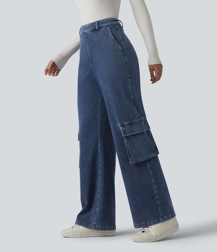 Halara Flex™ High Waisted Casual Cargo Bootcut Jeans with Pockets