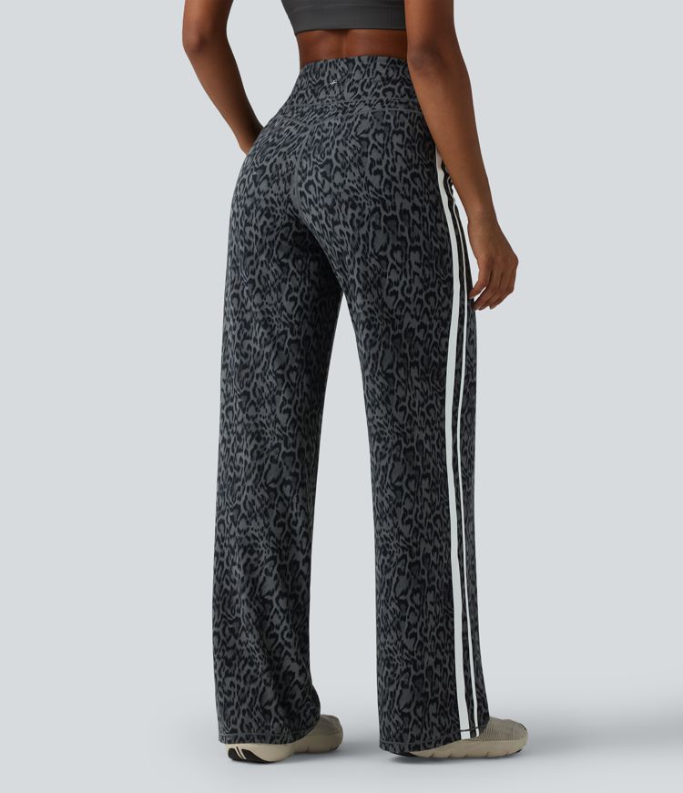 Halara UltraSculpt™ Leopard Print High Waisted Tummy Control Side Stripes Yoga Straight Leg Trousers with Pockets