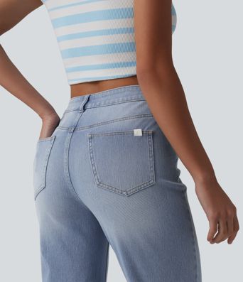 Halara Flex™ Asymmetric High Waisted Casual Straight Leg Jeans with Pockets