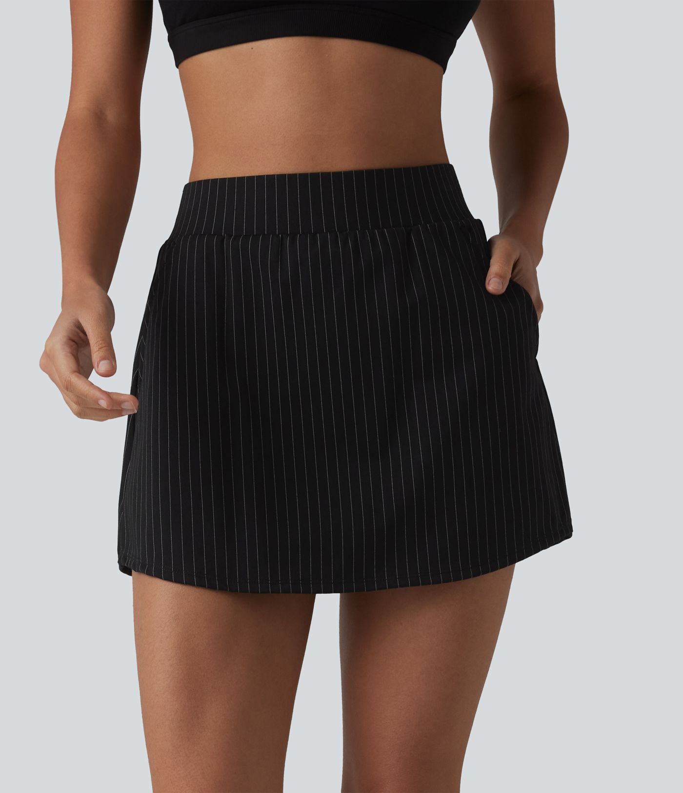 Mid Rise 2-in-1 Stripe Micro Mini Workout Skirt with Pockets Mid Rise 2-in-1 Stripe Micro Mini Workout Skirt with Pockets