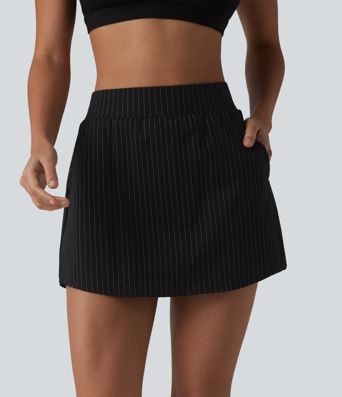 Mid Rise 2-in-1 Stripe Micro Mini Workout Skirt with Pockets Mid Rise 2-in-1 Stripe Micro Mini Workout Skirt with Pockets