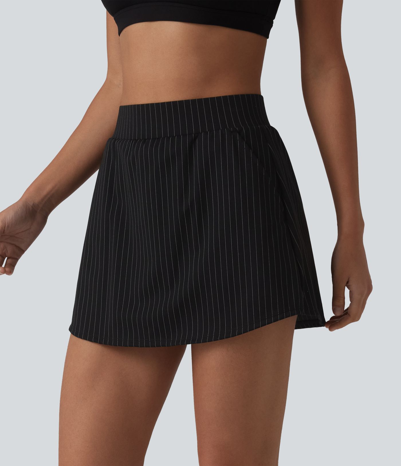 Mid Rise 2-in-1 Stripe Micro Mini Workout Skirt with Pockets Mid Rise 2-in-1 Stripe Micro Mini Workout Skirt with Pockets
