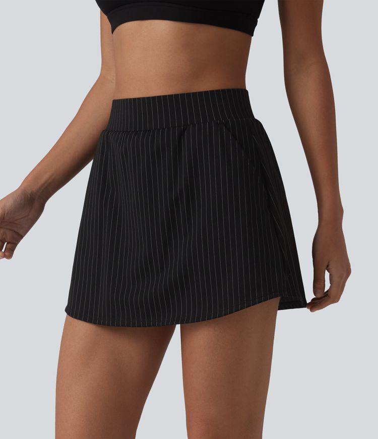 Mid Rise 2-in-1 Stripe Micro Mini Workout Skirt with Pockets Mid Rise 2-in-1 Stripe Micro Mini Workout Skirt with Pockets