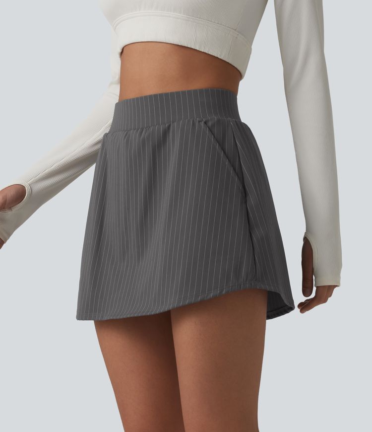 2-in-1 sports mini skirt with mid-rise waist and multiple pockets