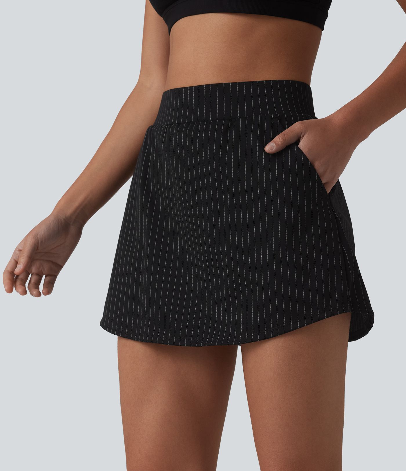 Mid Rise 2-in-1 Stripe Micro Mini Workout Skirt with Pockets Mid Rise 2-in-1 Stripe Micro Mini Workout Skirt with Pockets