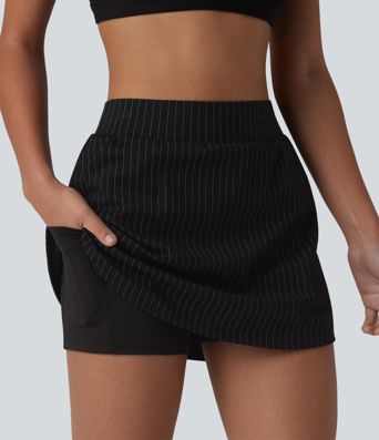 Mid Rise 2-in-1 Stripe Micro Mini Workout Skirt with Pockets Mid Rise 2-in-1 Stripe Micro Mini Workout Skirt with Pockets