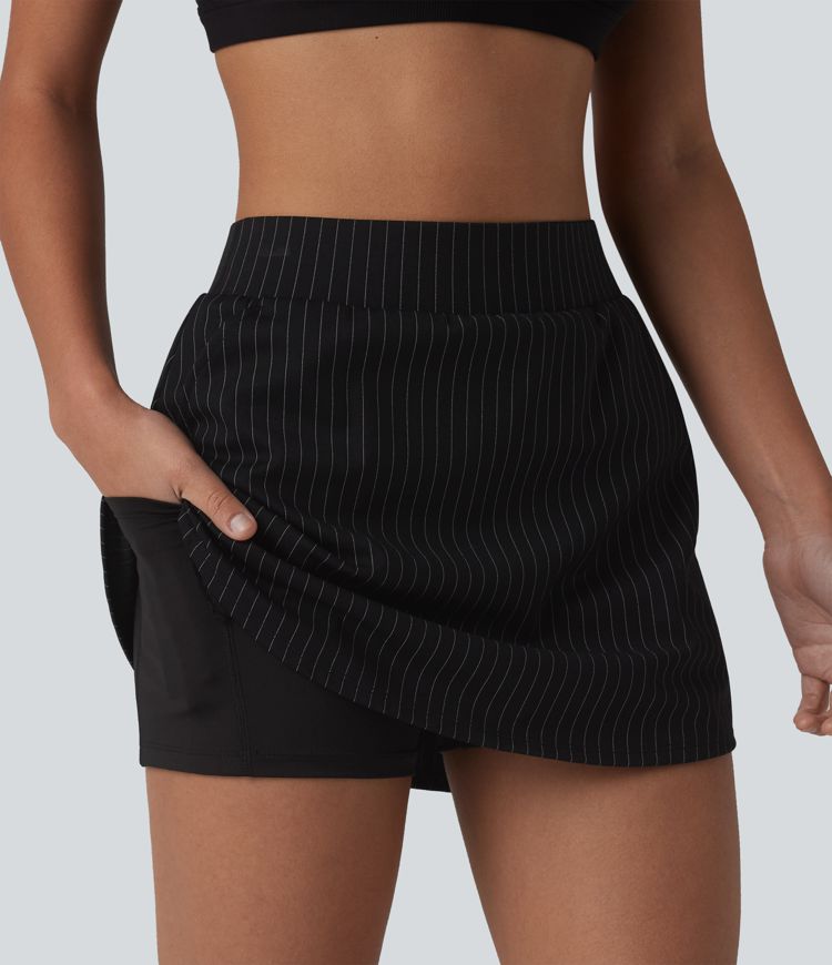 Mid Rise 2-in-1 Stripe Micro Mini Workout Skirt with Pockets Mid Rise 2-in-1 Stripe Micro Mini Workout Skirt with Pockets
