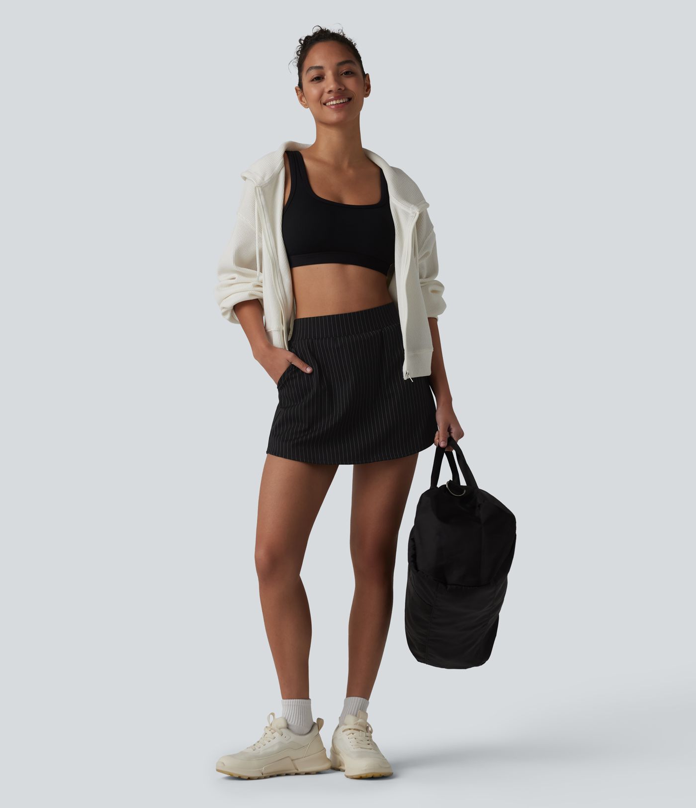 Mid Rise 2-in-1 Stripe Micro Mini Workout Skirt with Pockets Mid Rise 2-in-1 Stripe Micro Mini Workout Skirt with Pockets